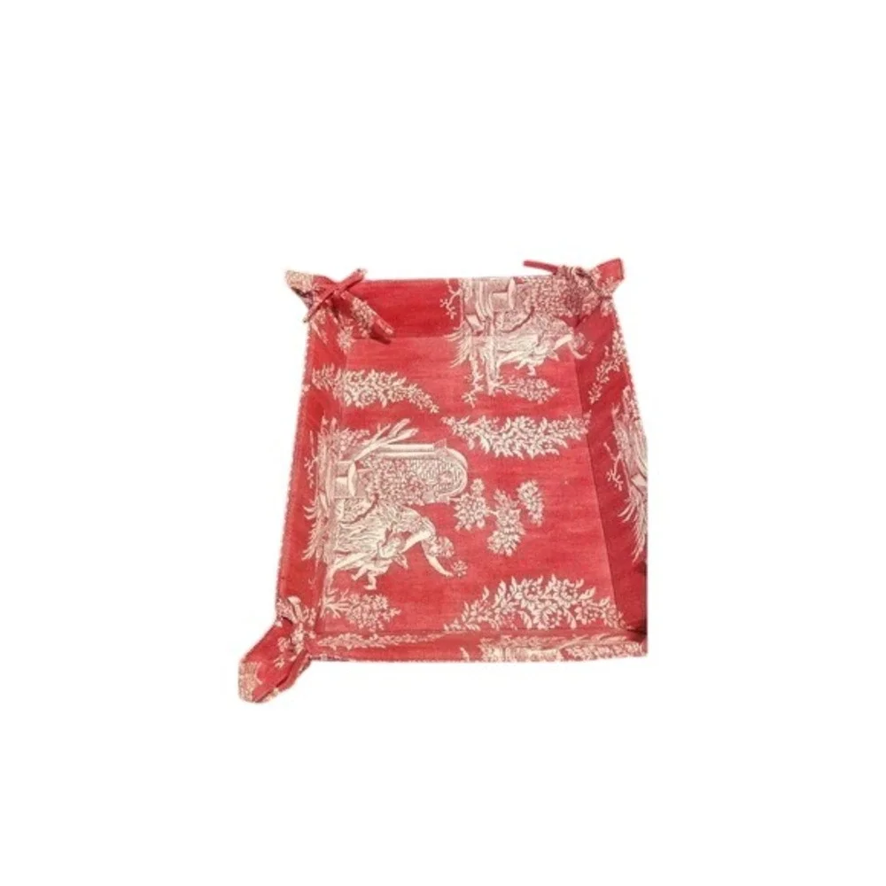Red Toile de Jouy Fabric‎ Bread Basket Tie Corner Rectangular Vanity Tray French